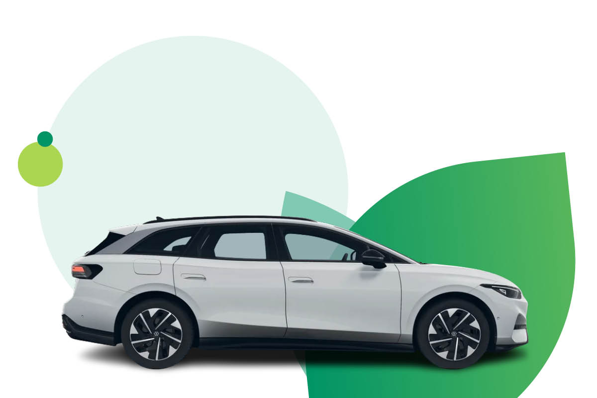 Der neue VW ID.7 und ID.7 Tourer mit Blättern im Hintergrund